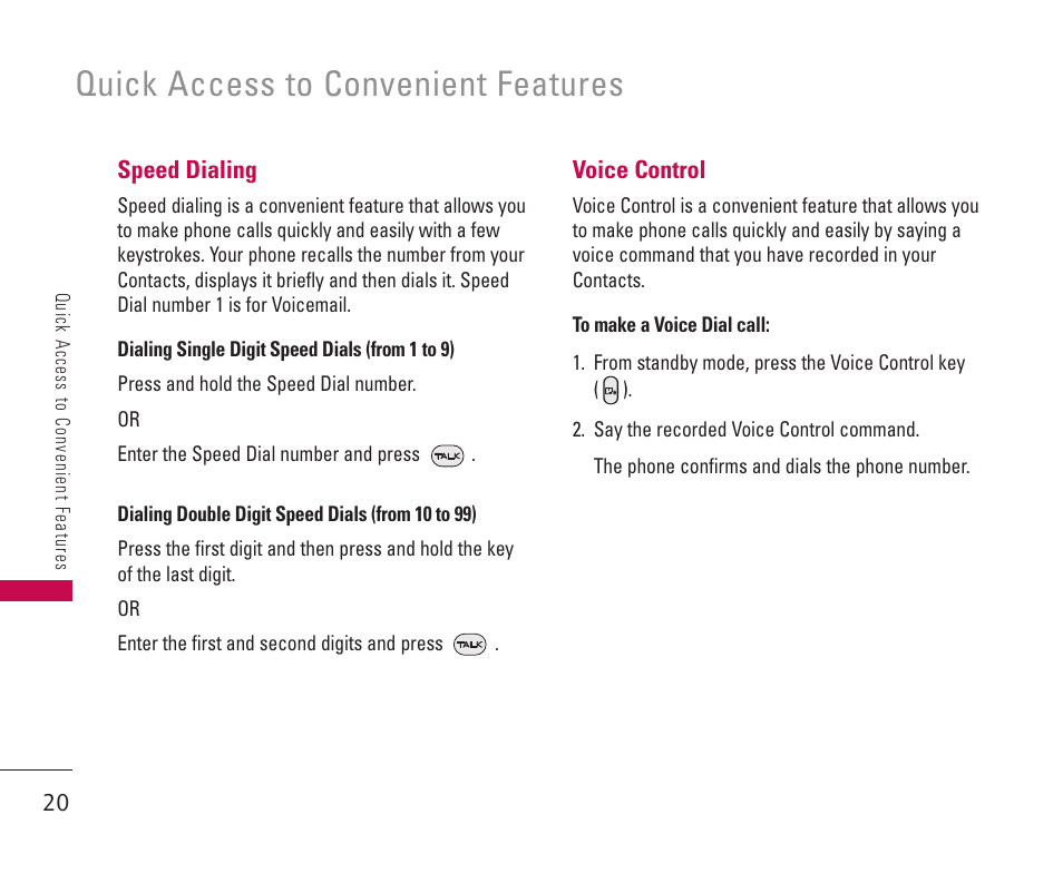 Quick access to convenient features | LG 550 User Manual | Page 21 / 92