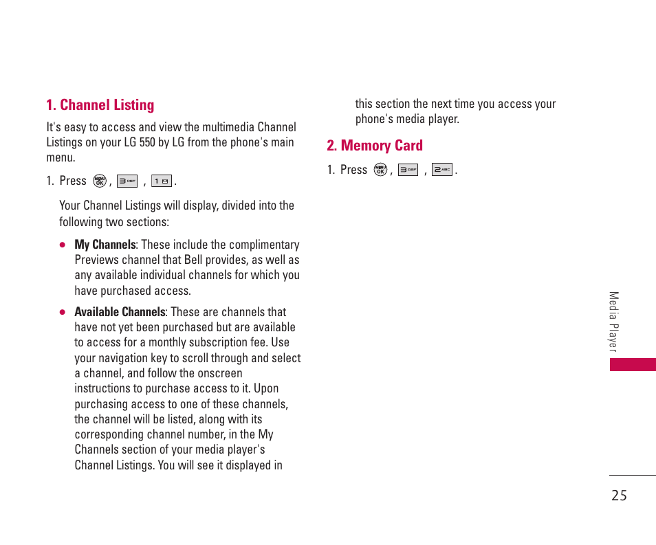 Channel listing | LG 550 User Manual | Page 26 / 92