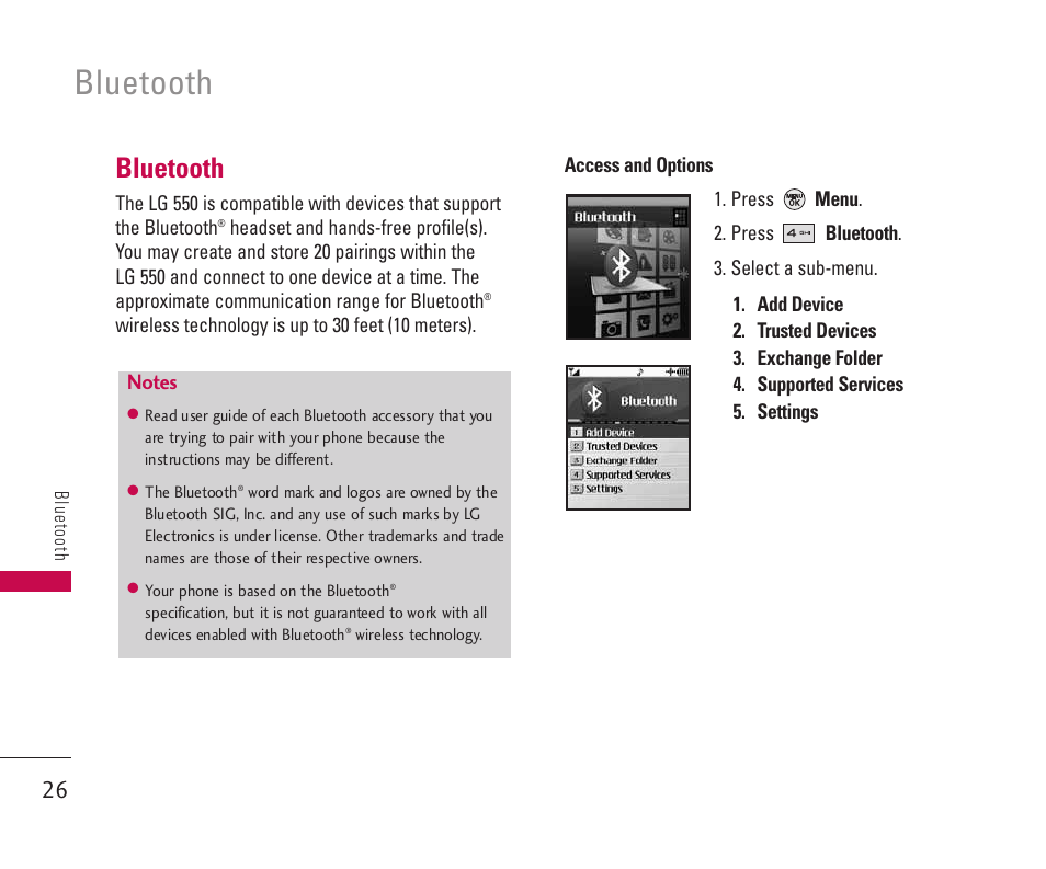 Bluetooth | LG 550 User Manual | Page 27 / 92