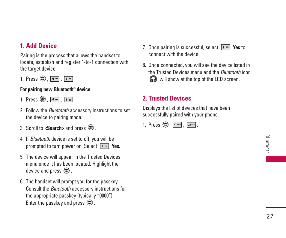 Add device, Trusted devices | LG 550 User Manual | Page 28 / 92