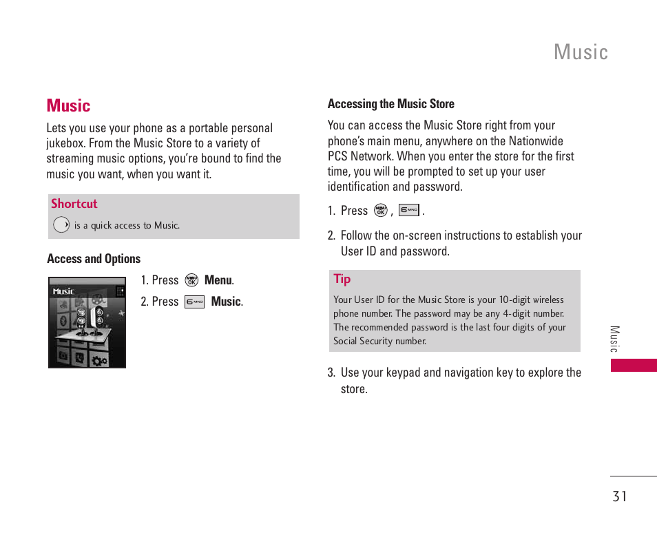 Music | LG 550 User Manual | Page 32 / 92