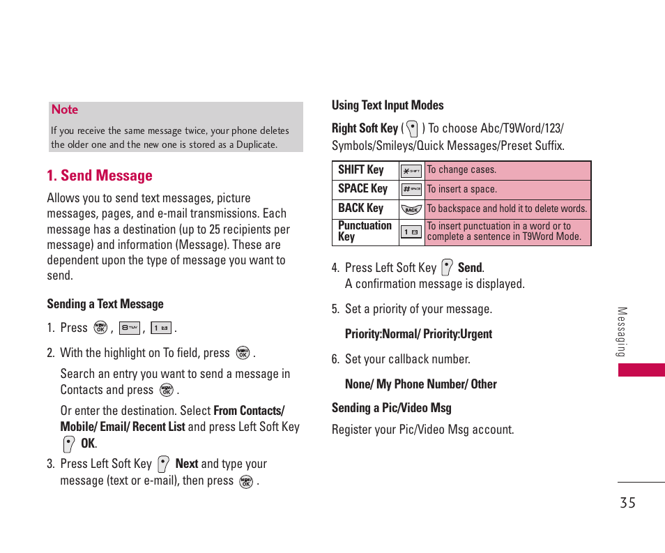 Send message | LG 550 User Manual | Page 36 / 92