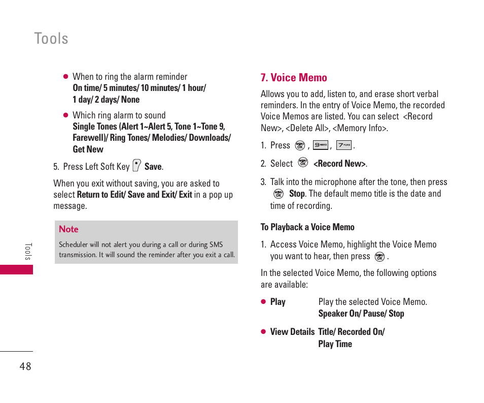 Tools | LG 550 User Manual | Page 49 / 92