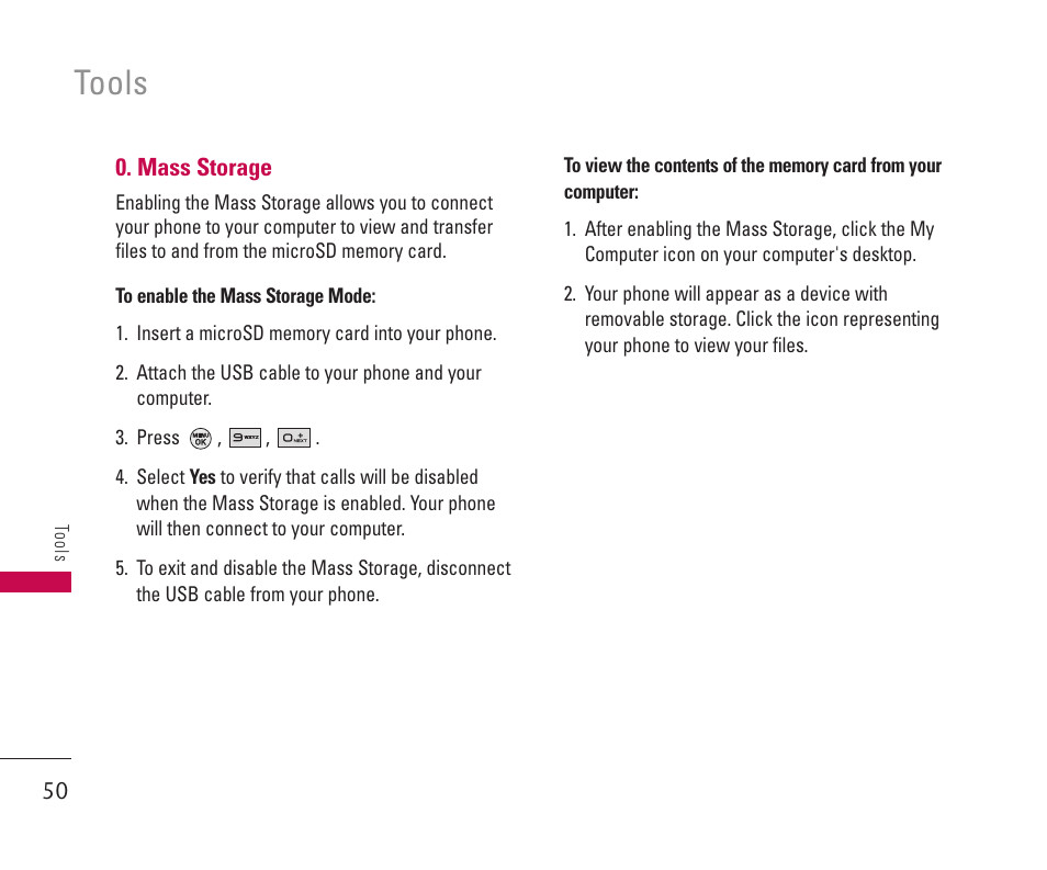 Tools | LG 550 User Manual | Page 51 / 92