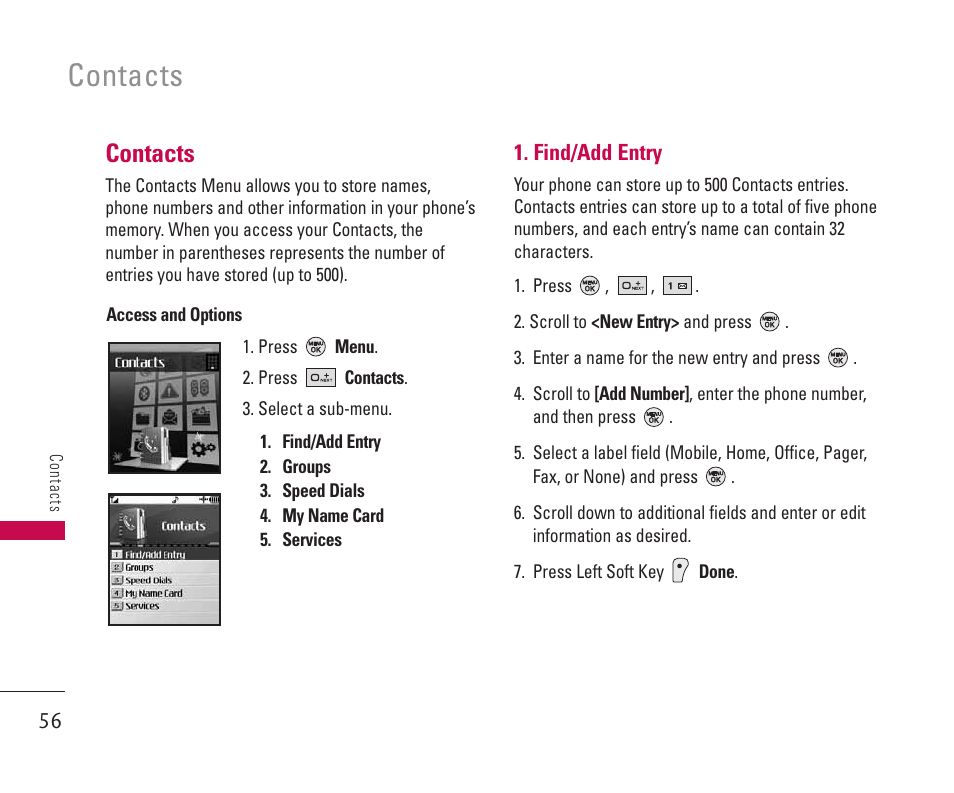 Contacts | LG 550 User Manual | Page 57 / 92
