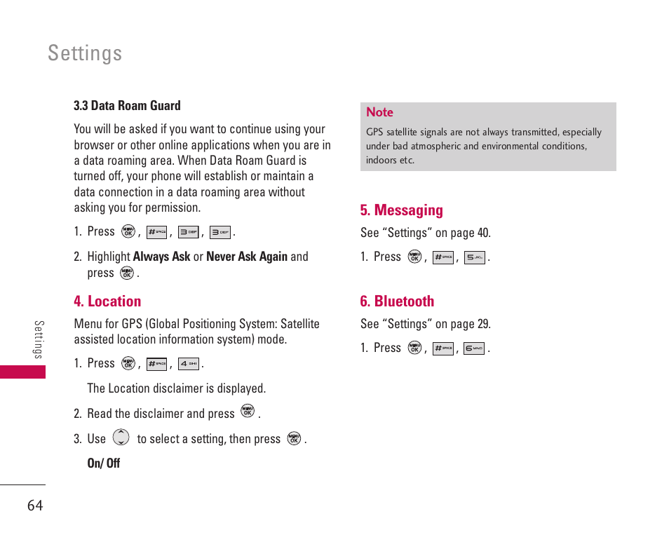 Settings | LG 550 User Manual | Page 65 / 92