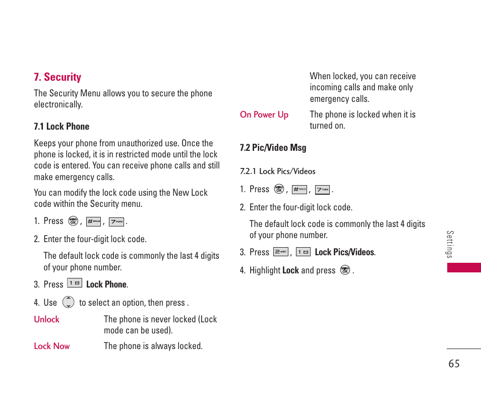 Security | LG 550 User Manual | Page 66 / 92