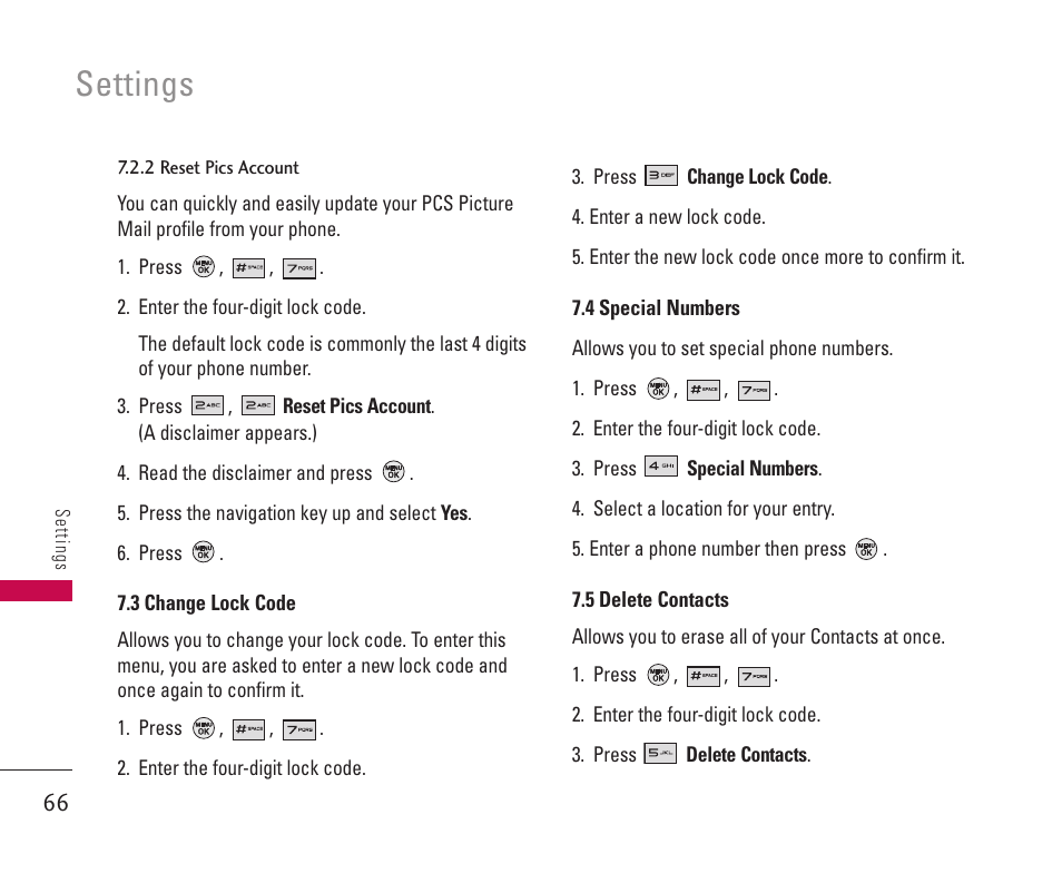 Settings | LG 550 User Manual | Page 67 / 92