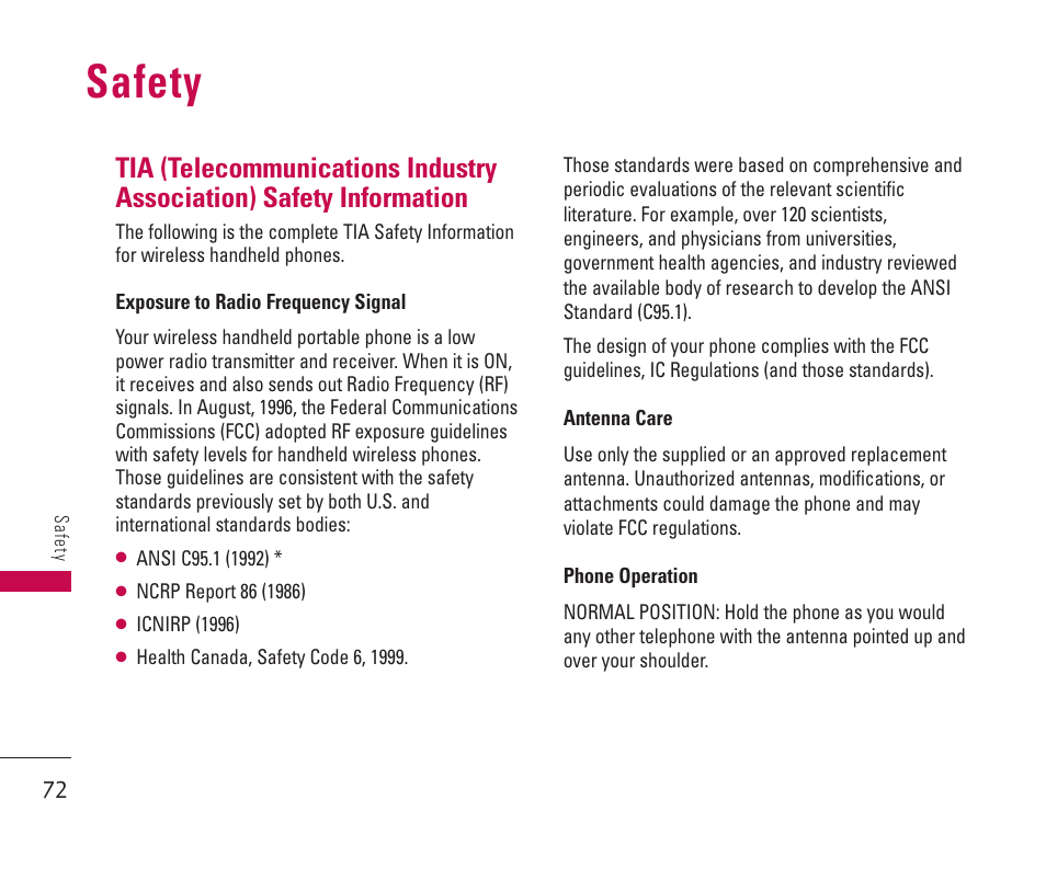 Safety | LG 550 User Manual | Page 73 / 92