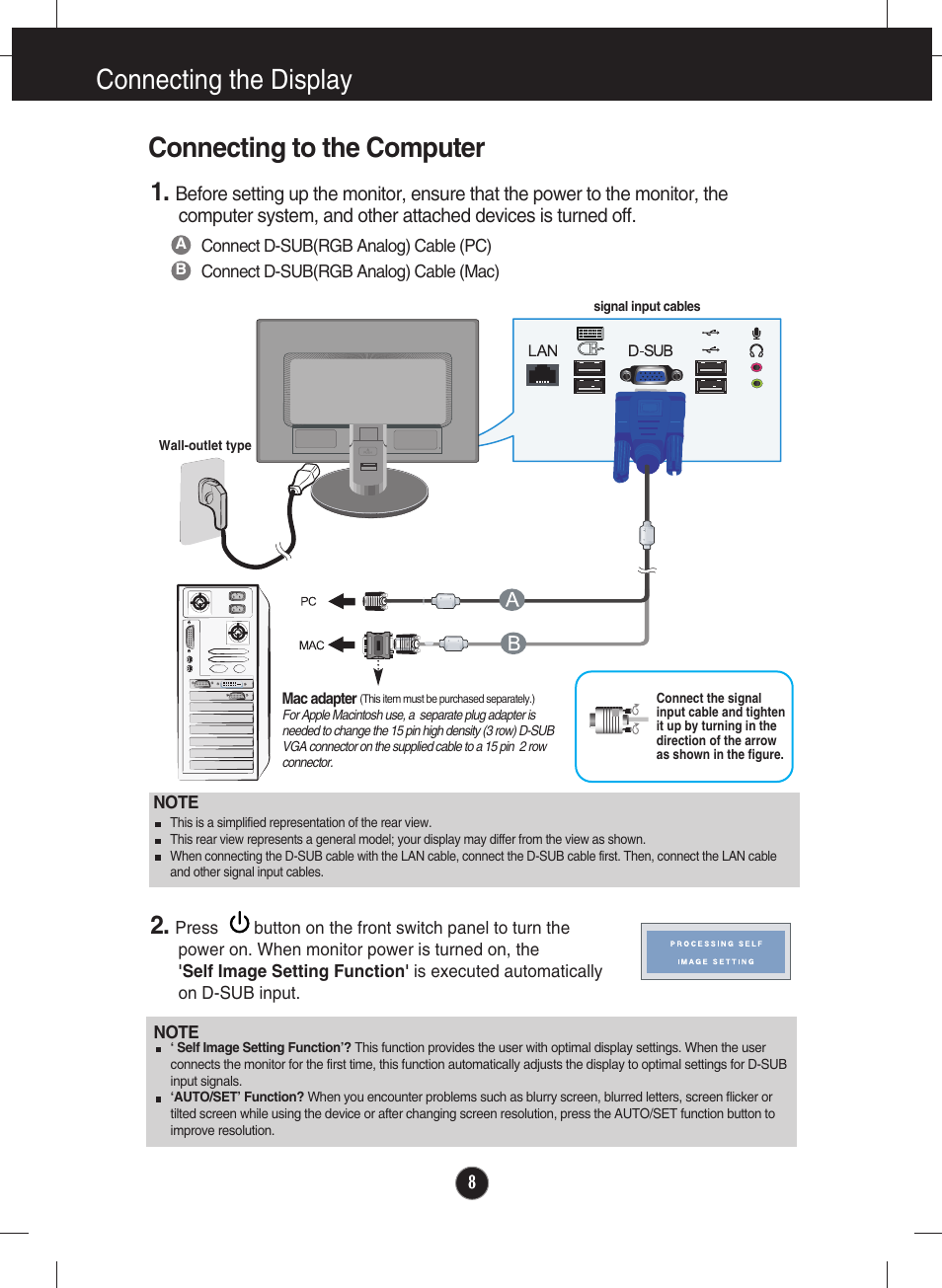 Using the computer, Connecting to the computer, Connecting the display | LG Network Monitor N194WA User Manual | Page 10 / 30