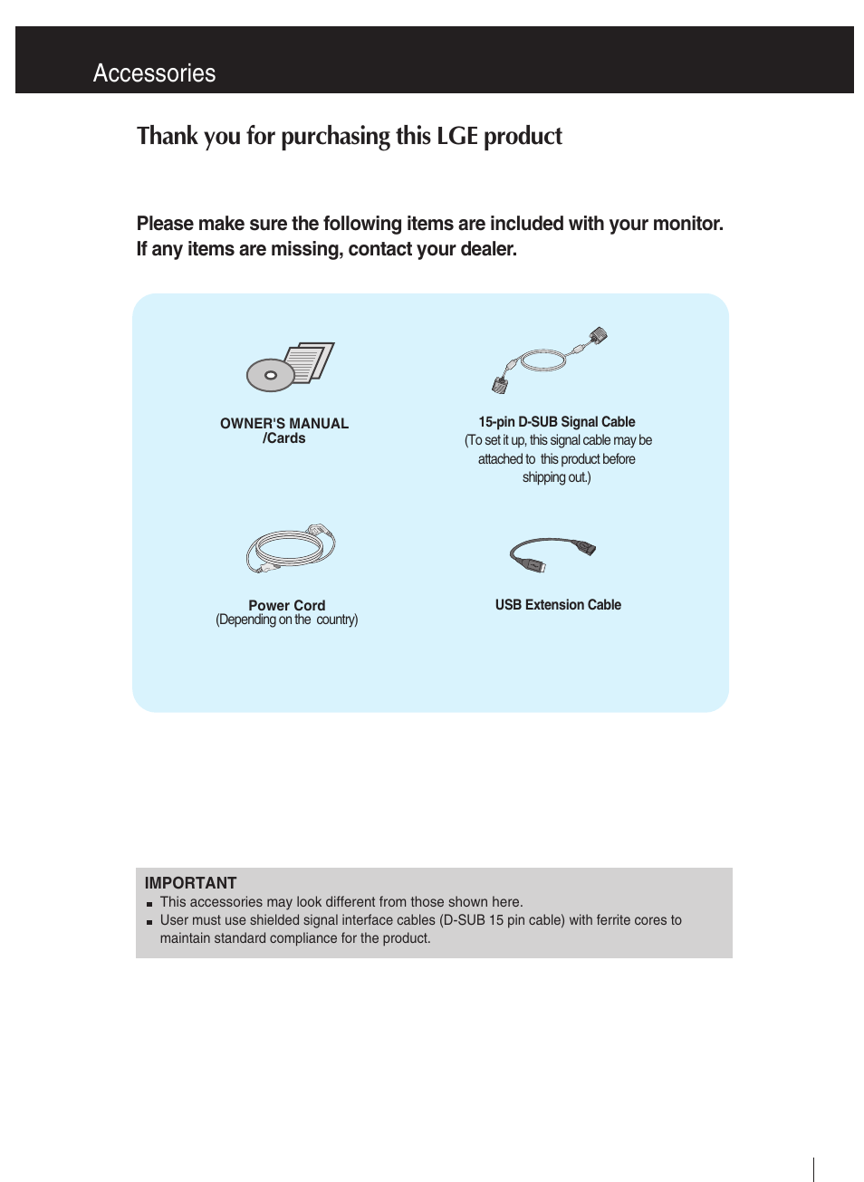 Accessories | LG Network Monitor N194WA User Manual | Page 2 / 30