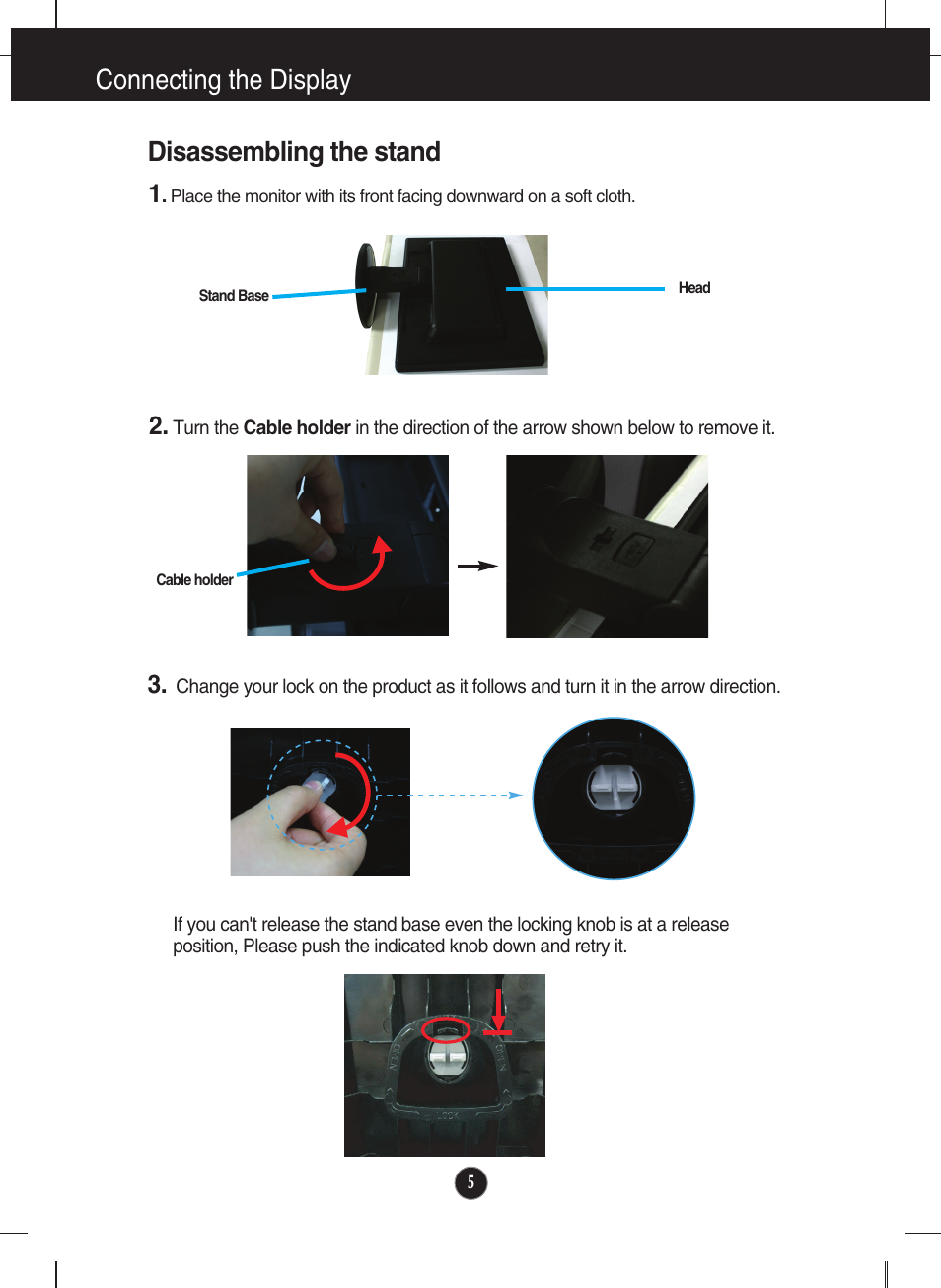 Disassembling the stand, Connecting the display disassembling the stand | LG Network Monitor N194WA User Manual | Page 7 / 30