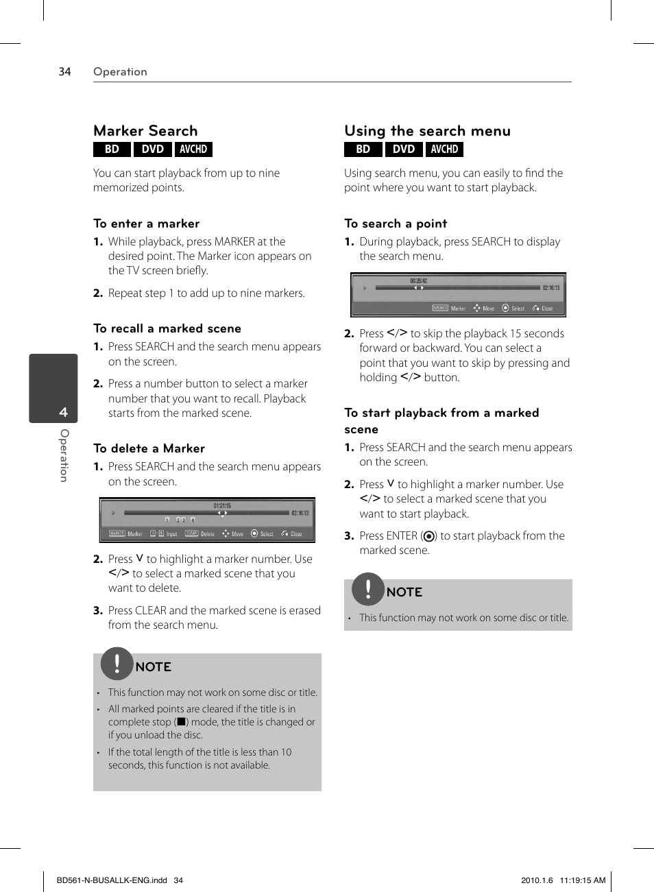 Marker search, Using the search menu | LG BD550 User Manual | Page 34 / 84