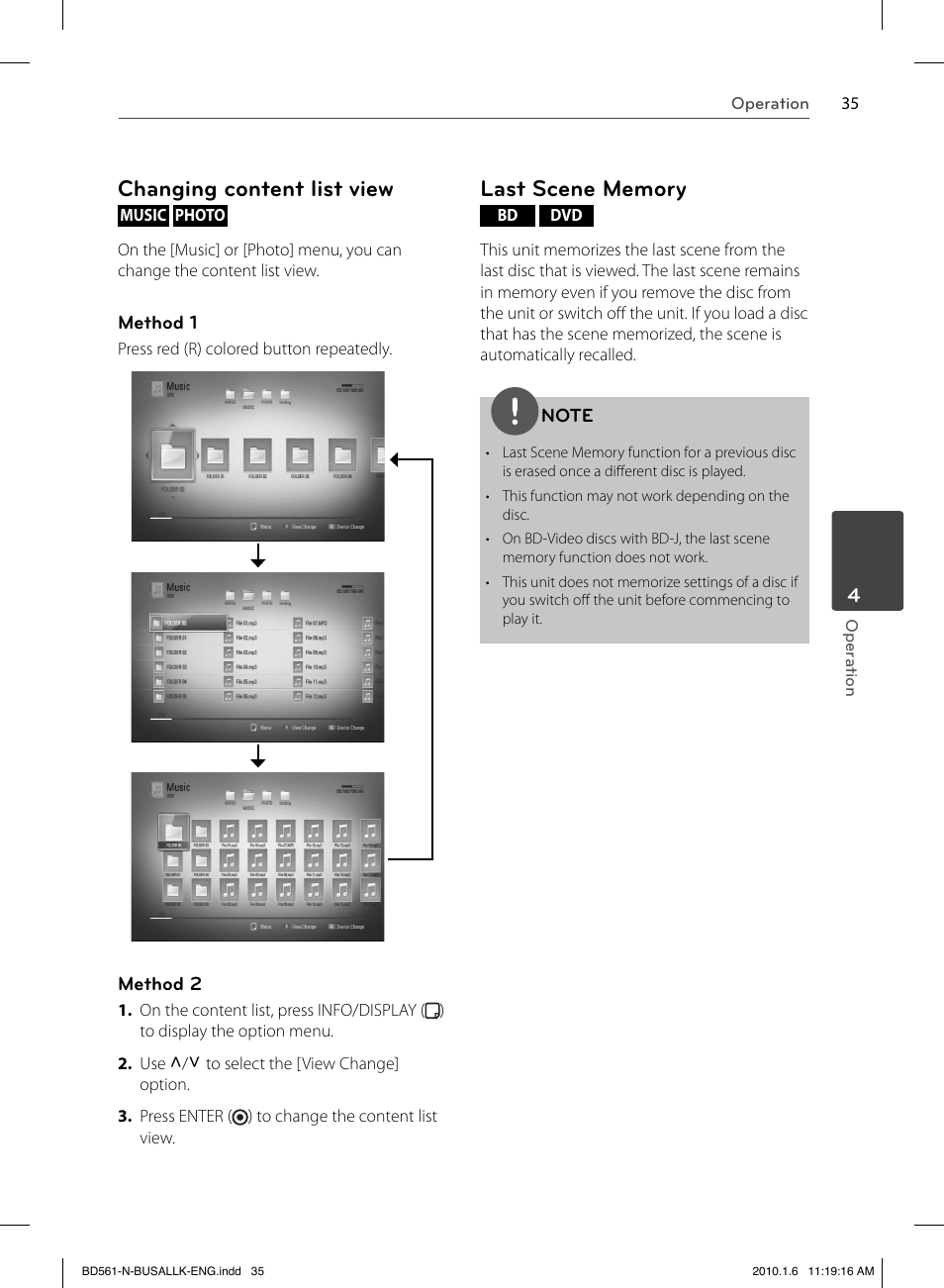 Changing content list view | LG BD550 User Manual | Page 35 / 84