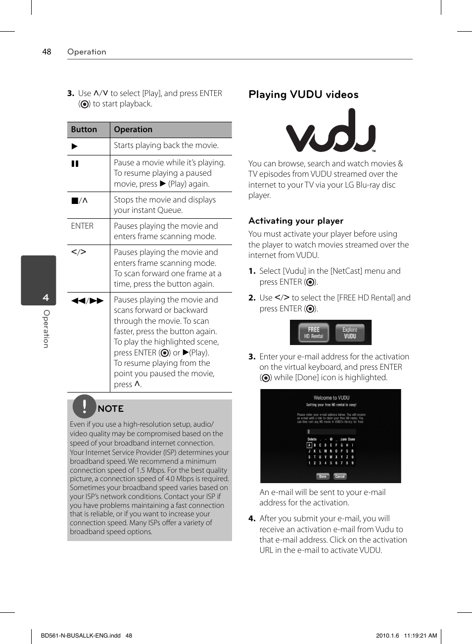 Playing vudu videos | LG BD550 User Manual | Page 48 / 84