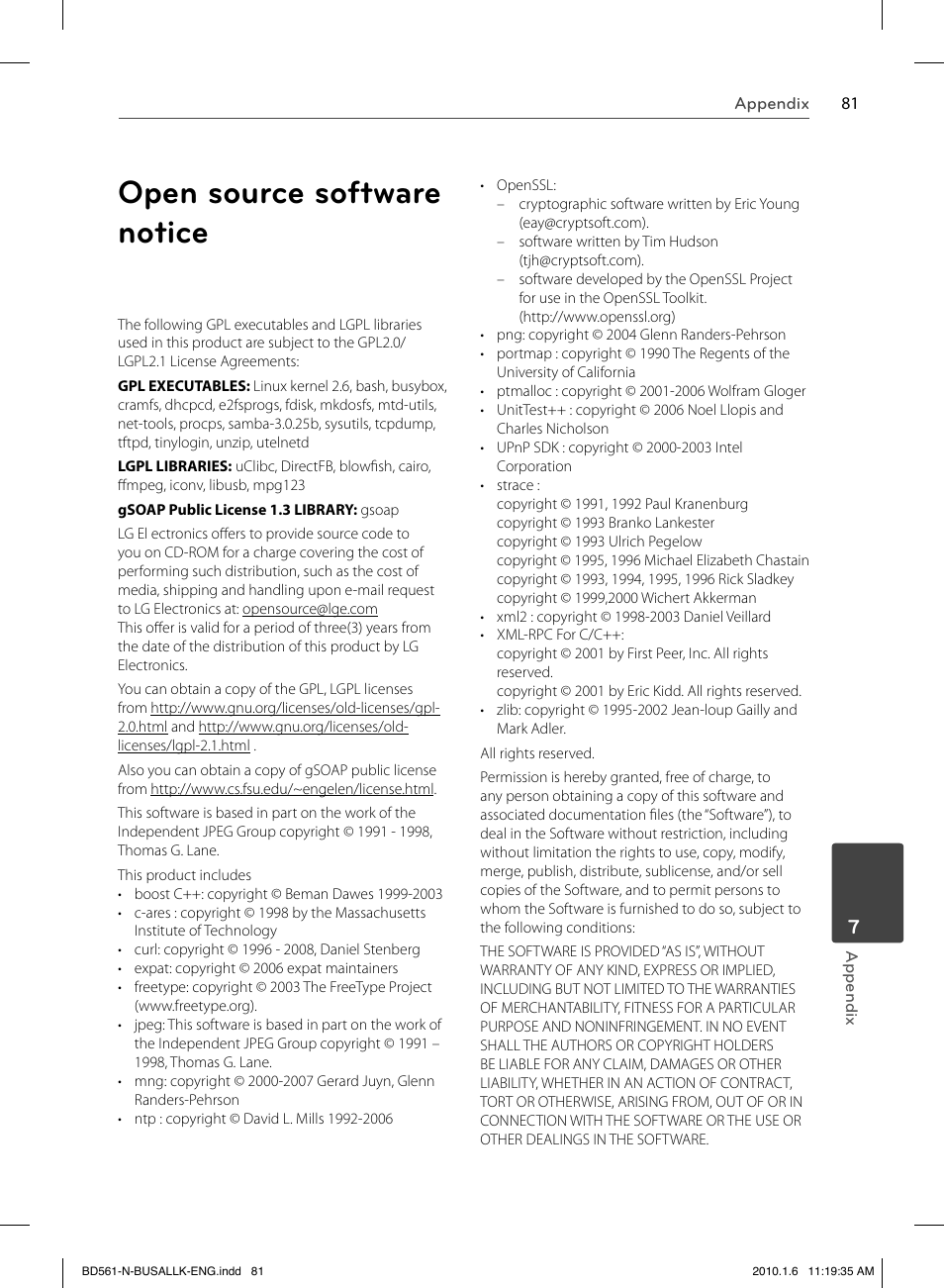 Open source software notice | LG BD550 User Manual | Page 81 / 84