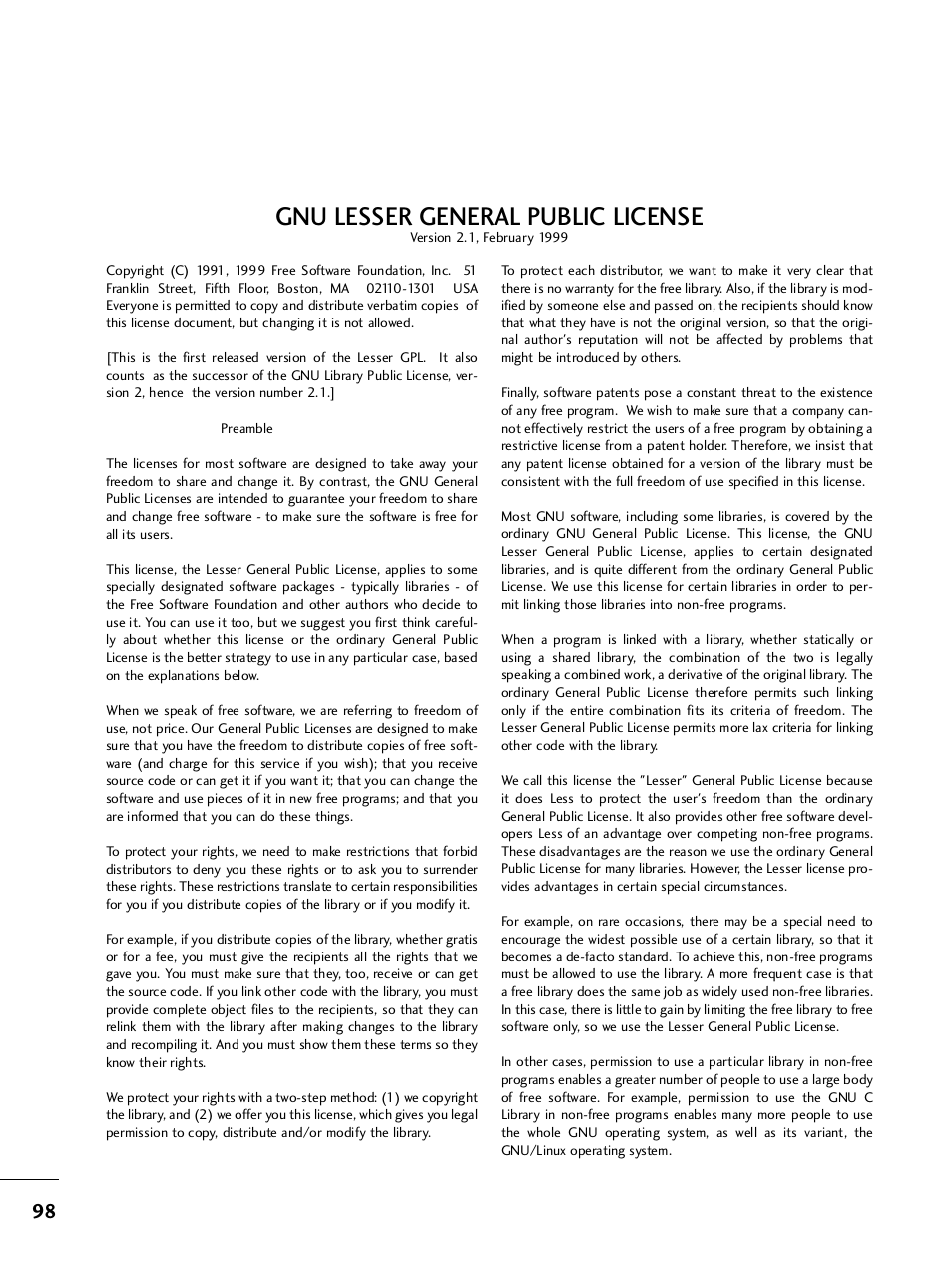 Gnu lesser general public license | LG SAC34026004 User Manual | Page 100 / 156