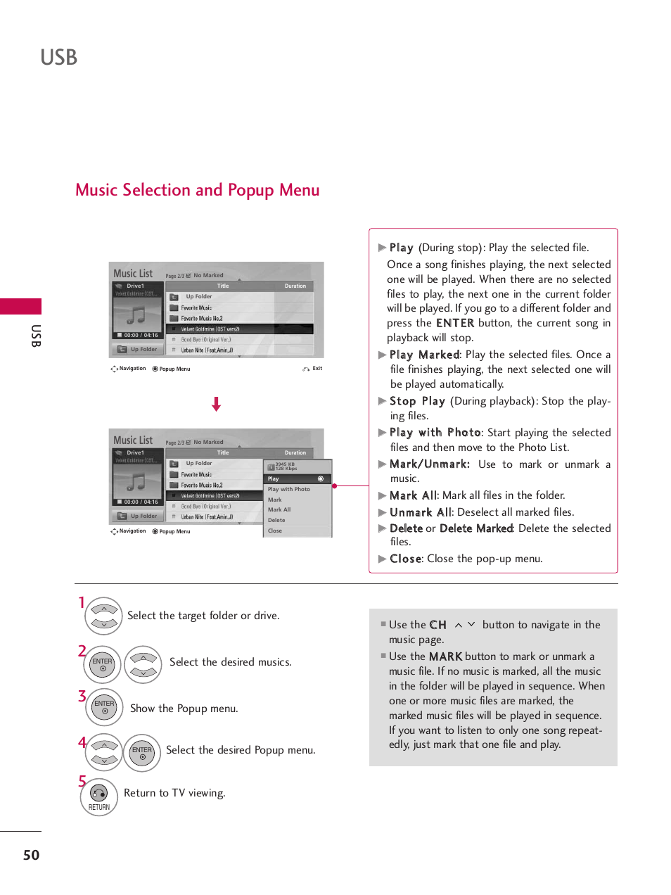 Music selection and popup menu | LG SAC34026004 User Manual | Page 52 / 156