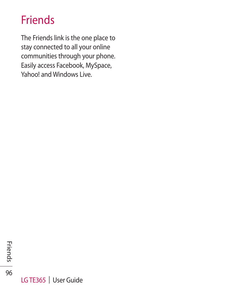 Friends | LG TE365 User Manual | Page 100 / 107