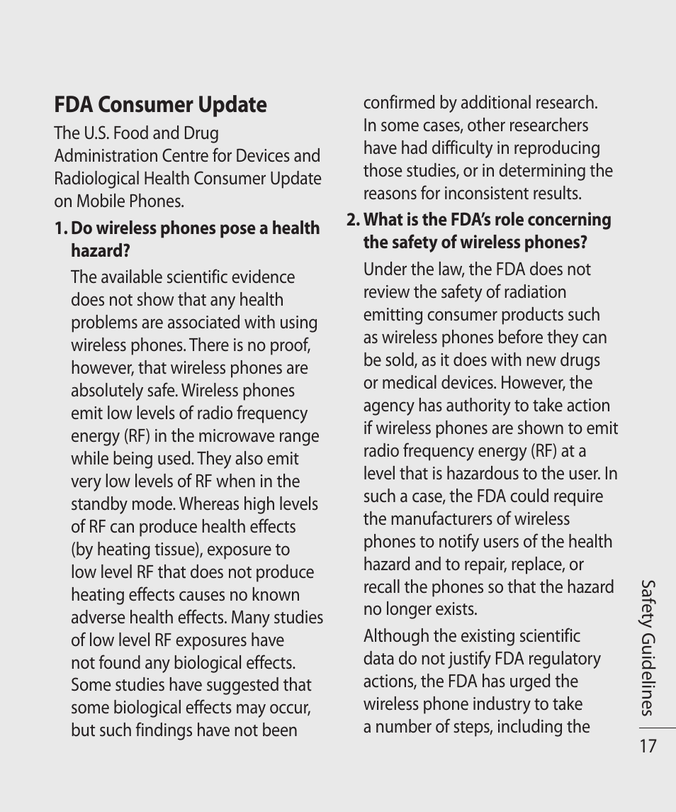 Fda consumer update | LG TE365 User Manual | Page 21 / 107