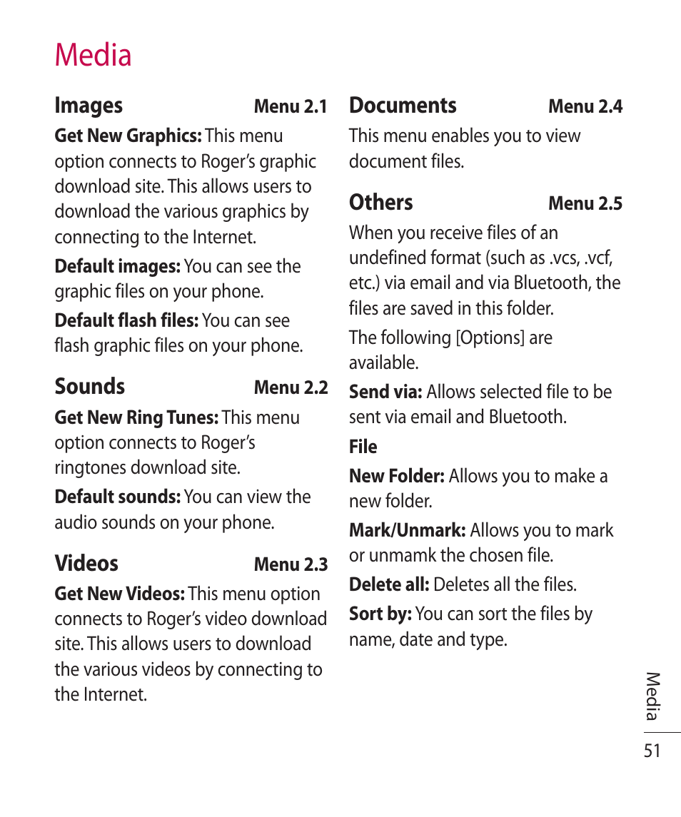 Media | LG TE365 User Manual | Page 55 / 107