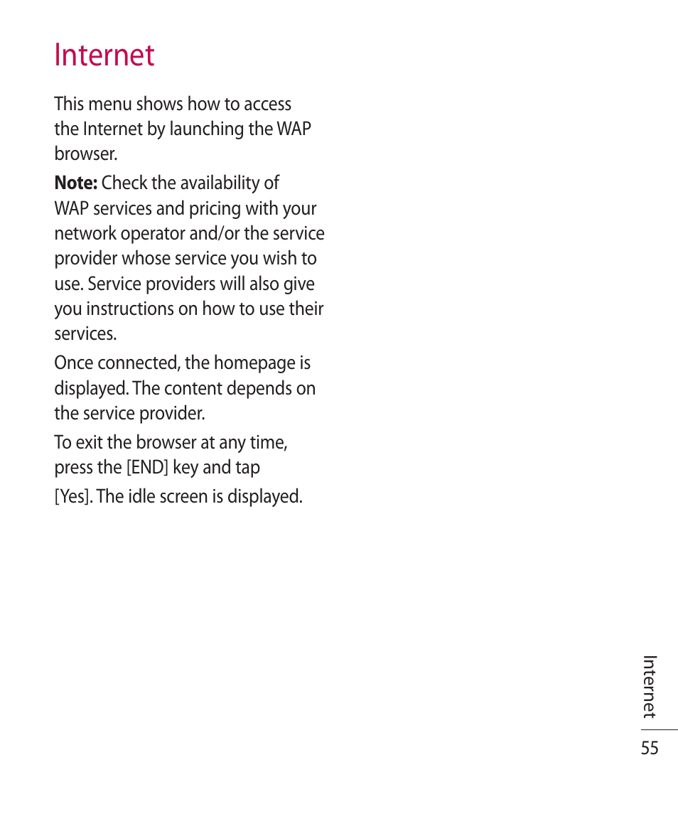 Internet | LG TE365 User Manual | Page 59 / 107