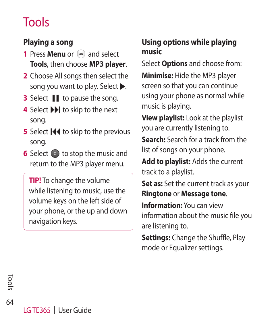 Tools | LG TE365 User Manual | Page 68 / 107