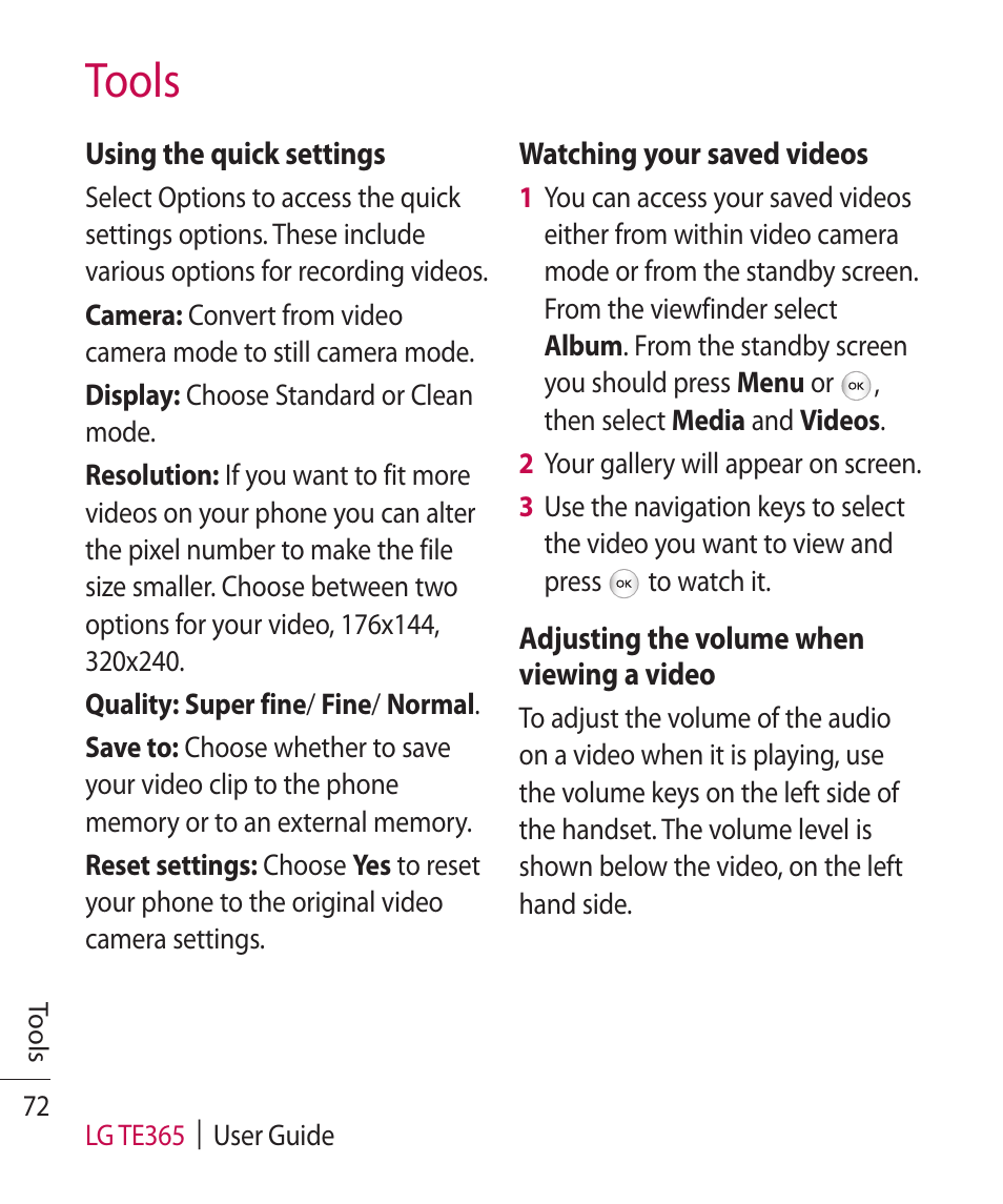 Tools | LG TE365 User Manual | Page 76 / 107