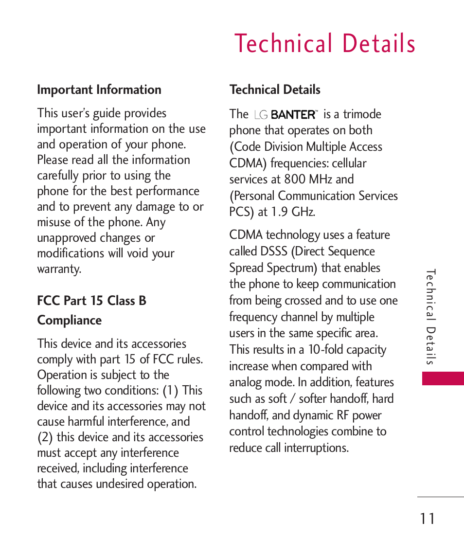 Technical details | LG BANTER UX265G User Manual | Page 13 / 124