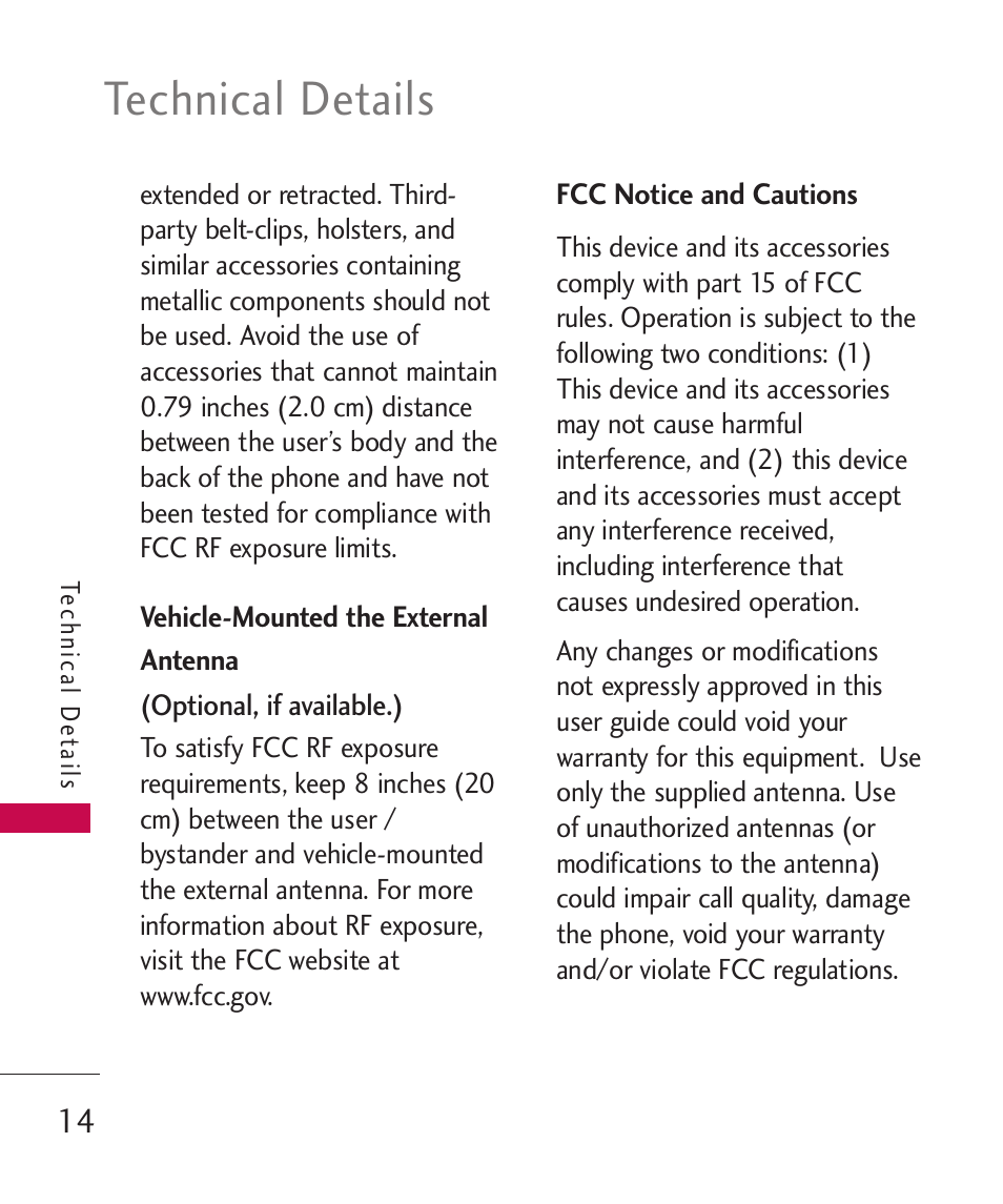 Technical details | LG BANTER UX265G User Manual | Page 16 / 124