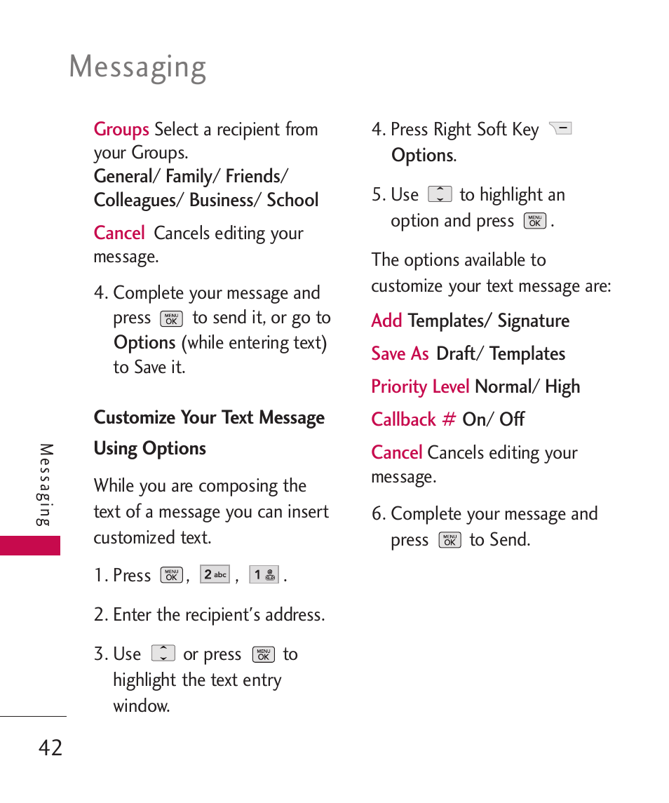 Messaging | LG BANTER UX265G User Manual | Page 44 / 124