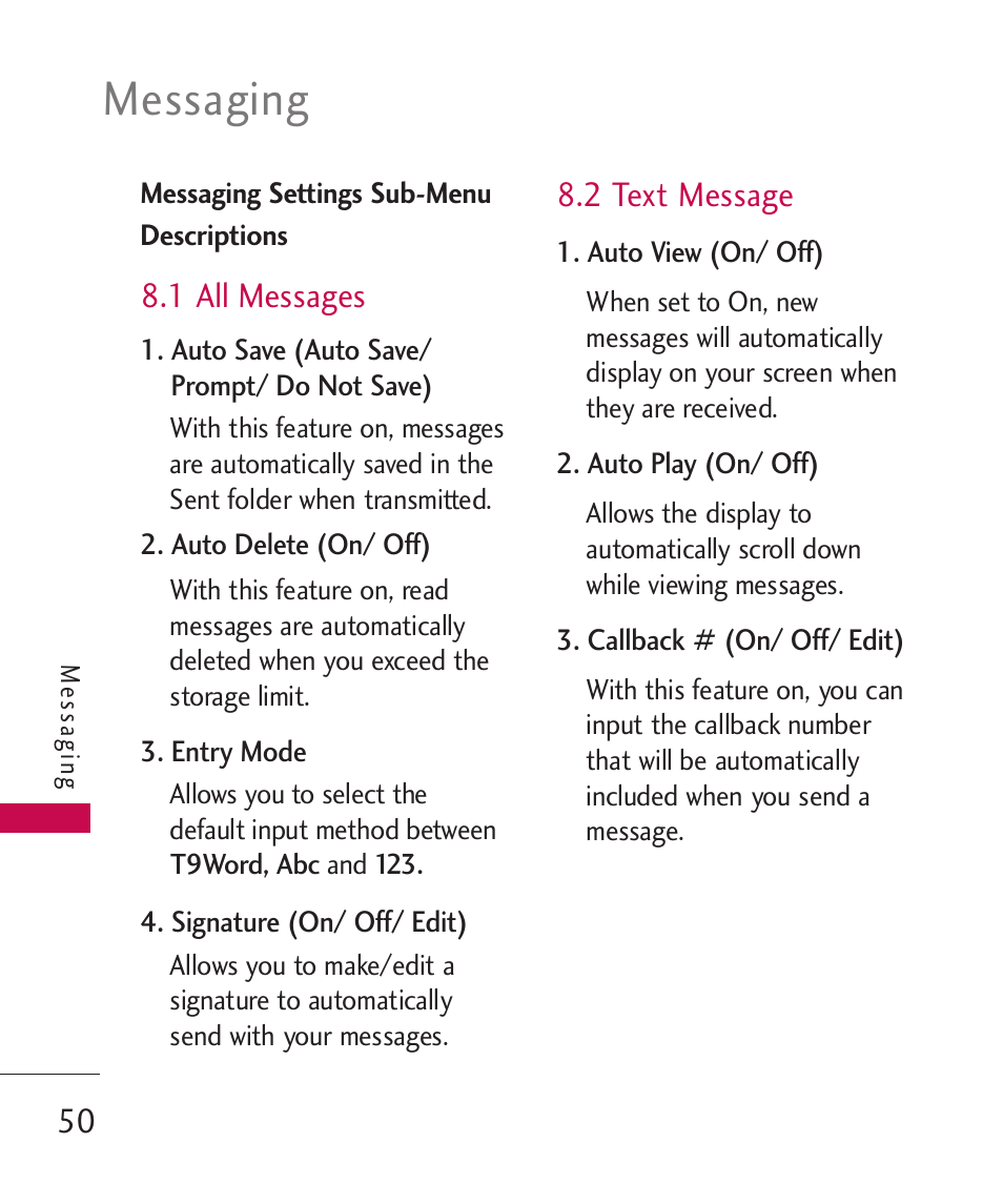 Messaging | LG BANTER UX265G User Manual | Page 52 / 124