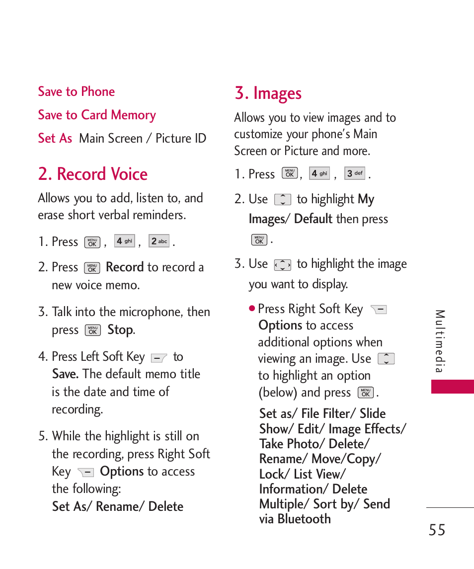 Record voice, Images | LG BANTER UX265G User Manual | Page 57 / 124