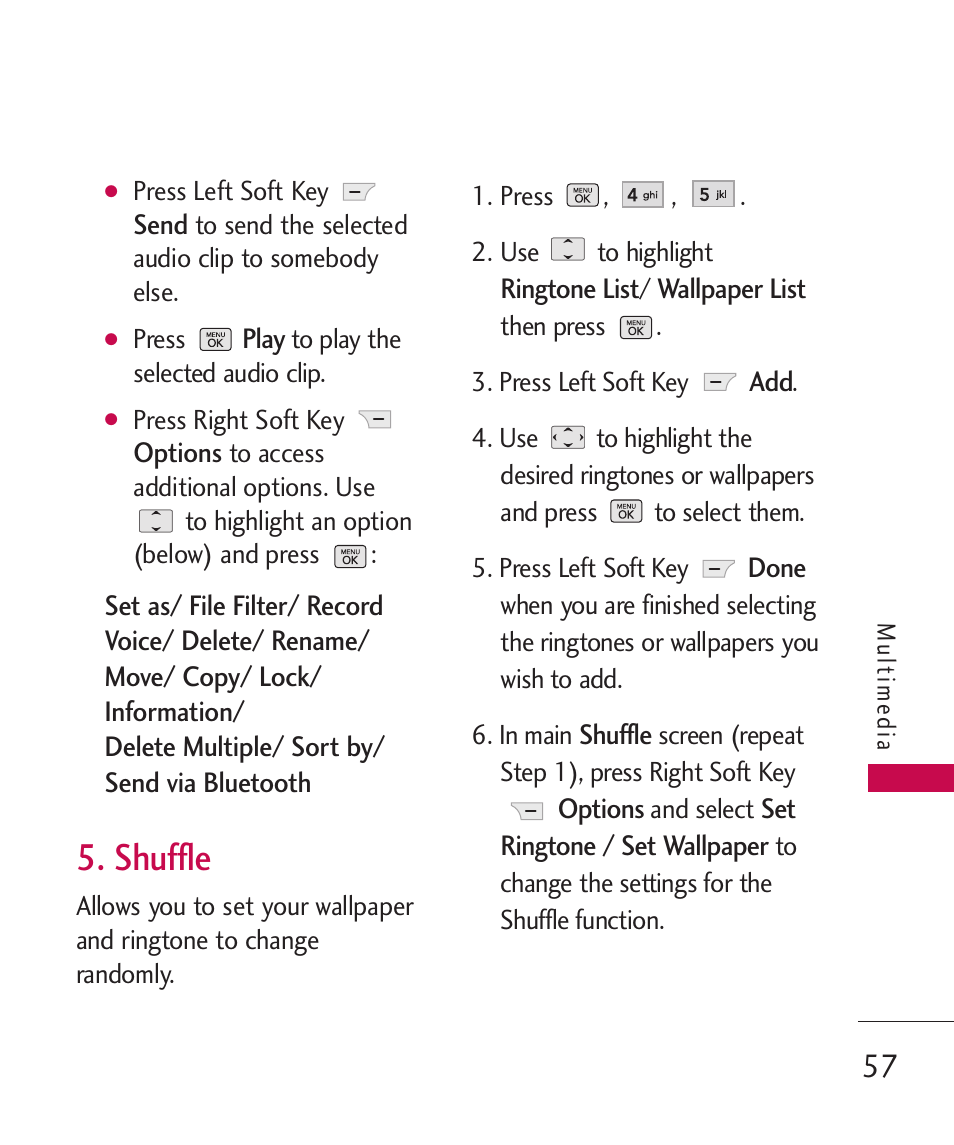 Shuffle | LG BANTER UX265G User Manual | Page 59 / 124