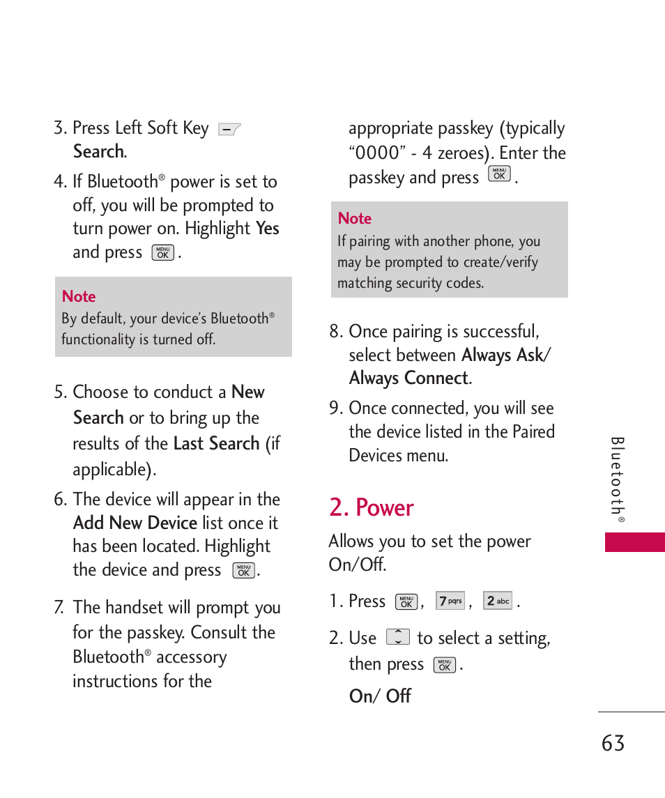 Power | LG BANTER UX265G User Manual | Page 65 / 124