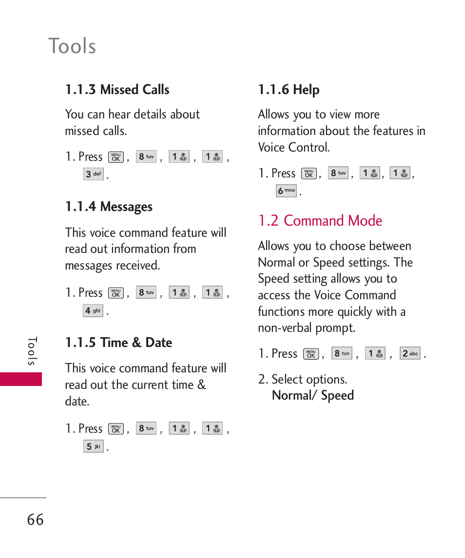 Tools, 2 command mode | LG BANTER UX265G User Manual | Page 68 / 124