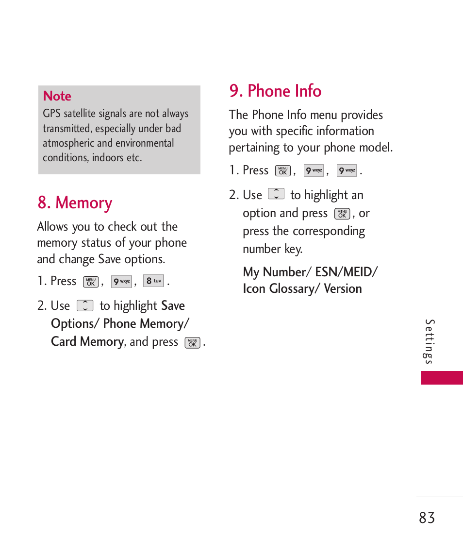 Phone info | LG BANTER UX265G User Manual | Page 85 / 124