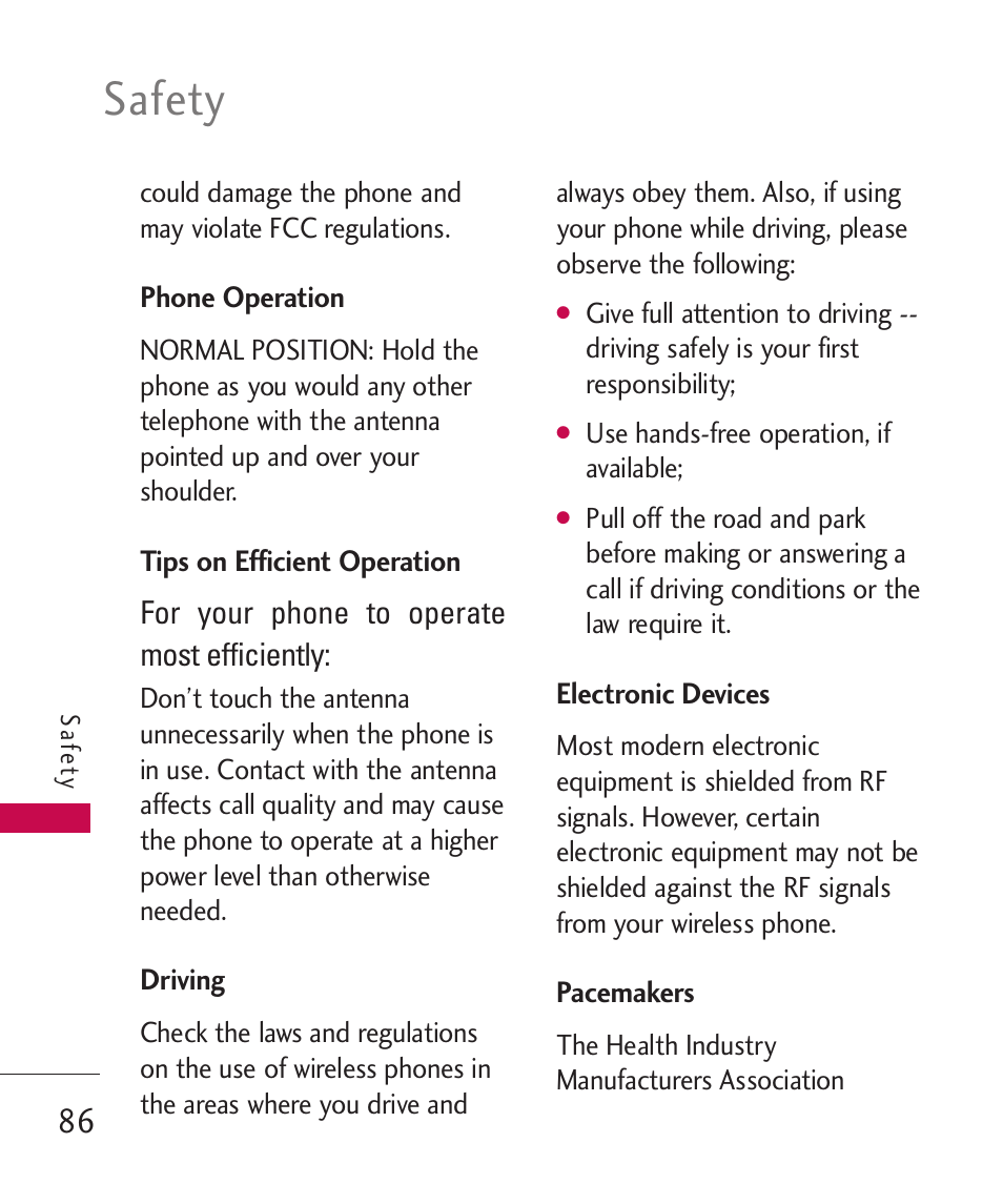 Safety | LG BANTER UX265G User Manual | Page 88 / 124