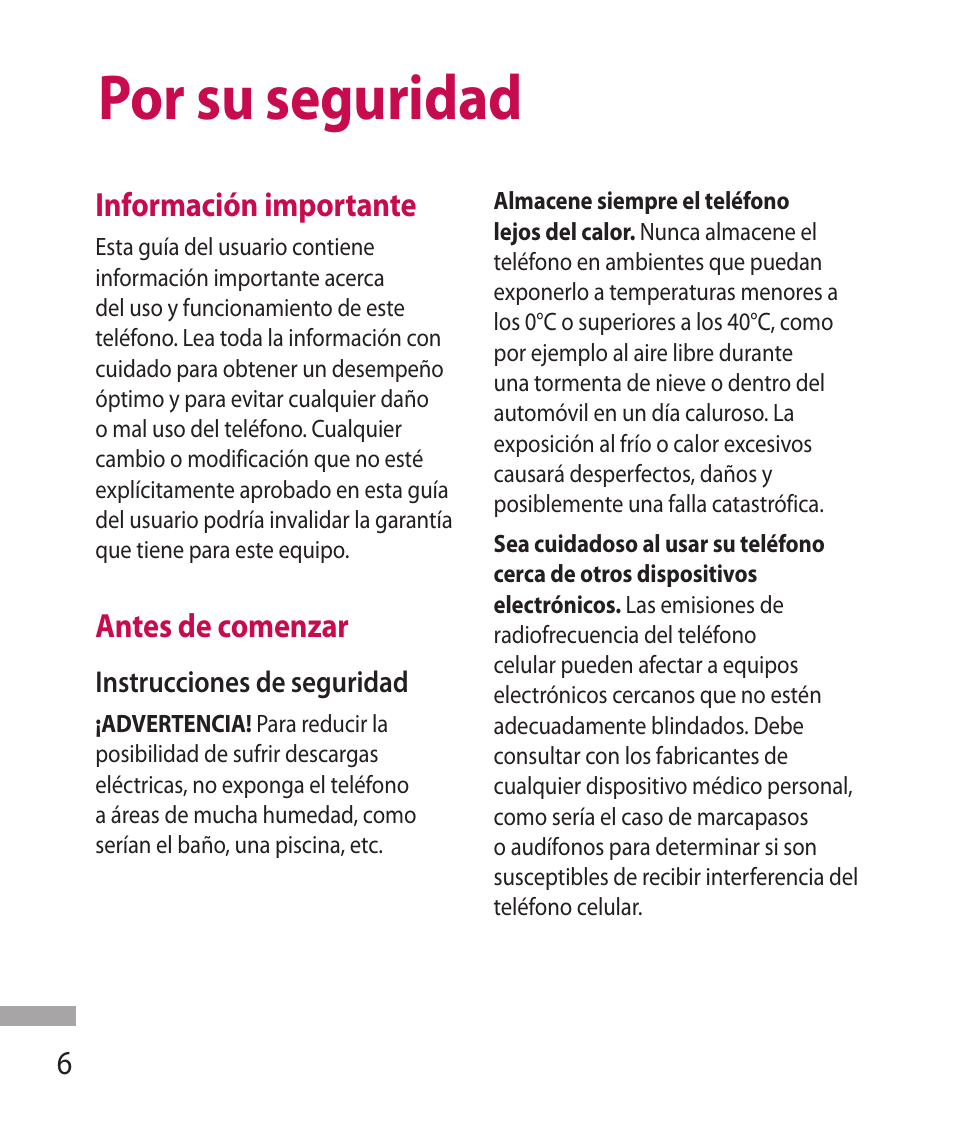 Por su seguridad | LG 600G User Manual | Page 102 / 204