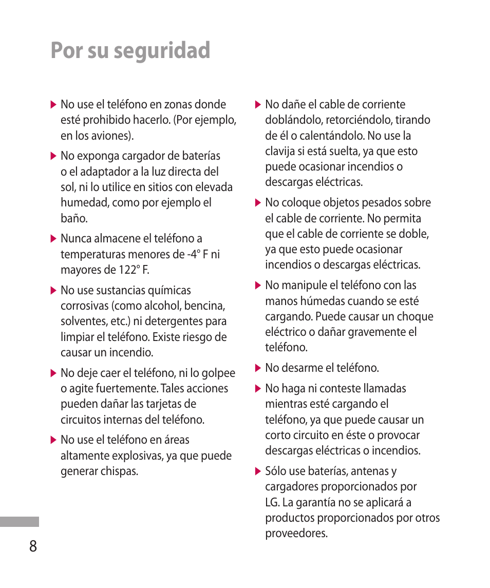 Por su seguridad | LG 600G User Manual | Page 104 / 204