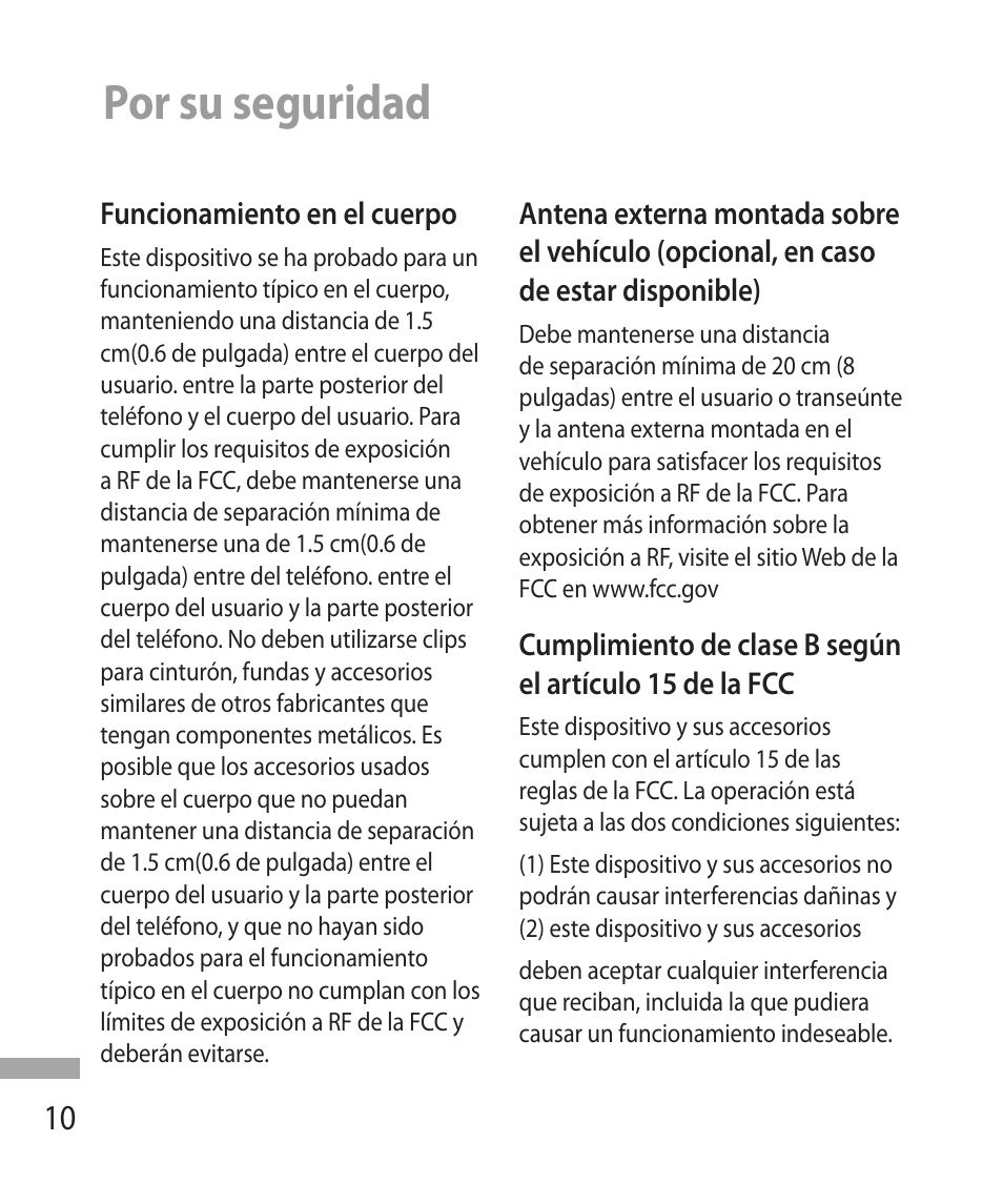 Por su seguridad | LG 600G User Manual | Page 106 / 204