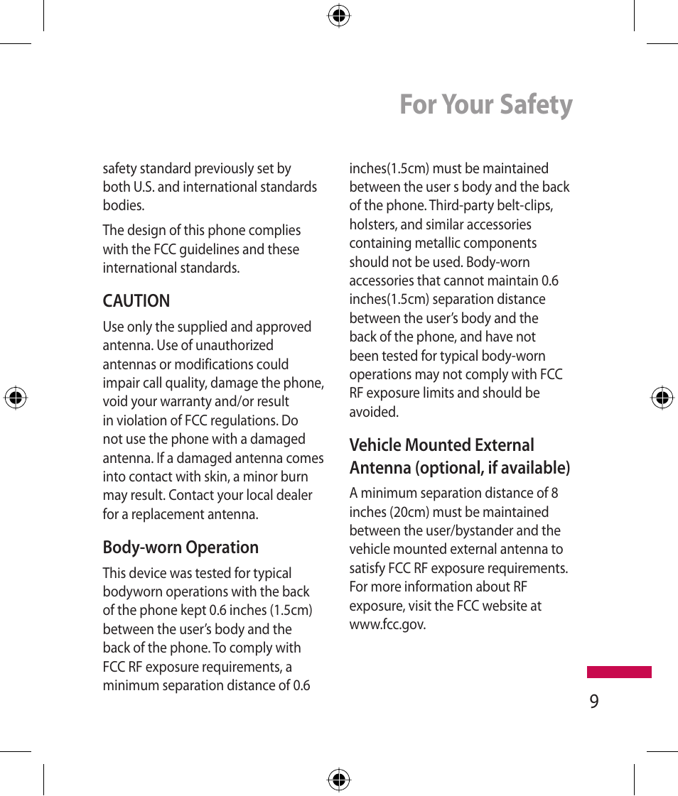 For your safety | LG 600G User Manual | Page 11 / 204