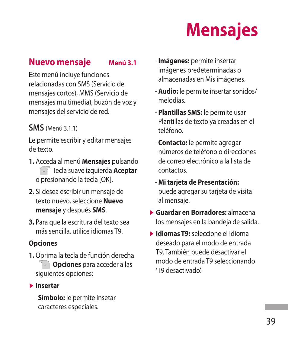 Mensajes, Nuevo mensaje | LG 600G User Manual | Page 135 / 204