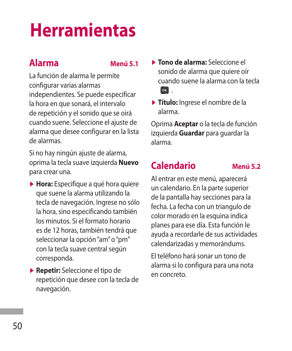 Herramientas, Alarma, Calendario | LG 600G User Manual | Page 146 / 204