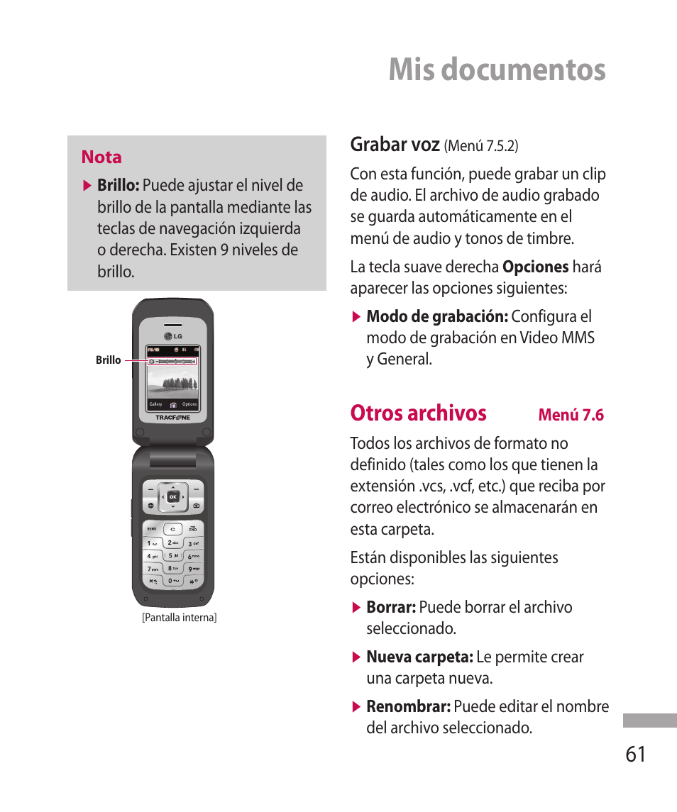 Mis documentos, Otros archivos, Grabar voz | LG 600G User Manual | Page 157 / 204