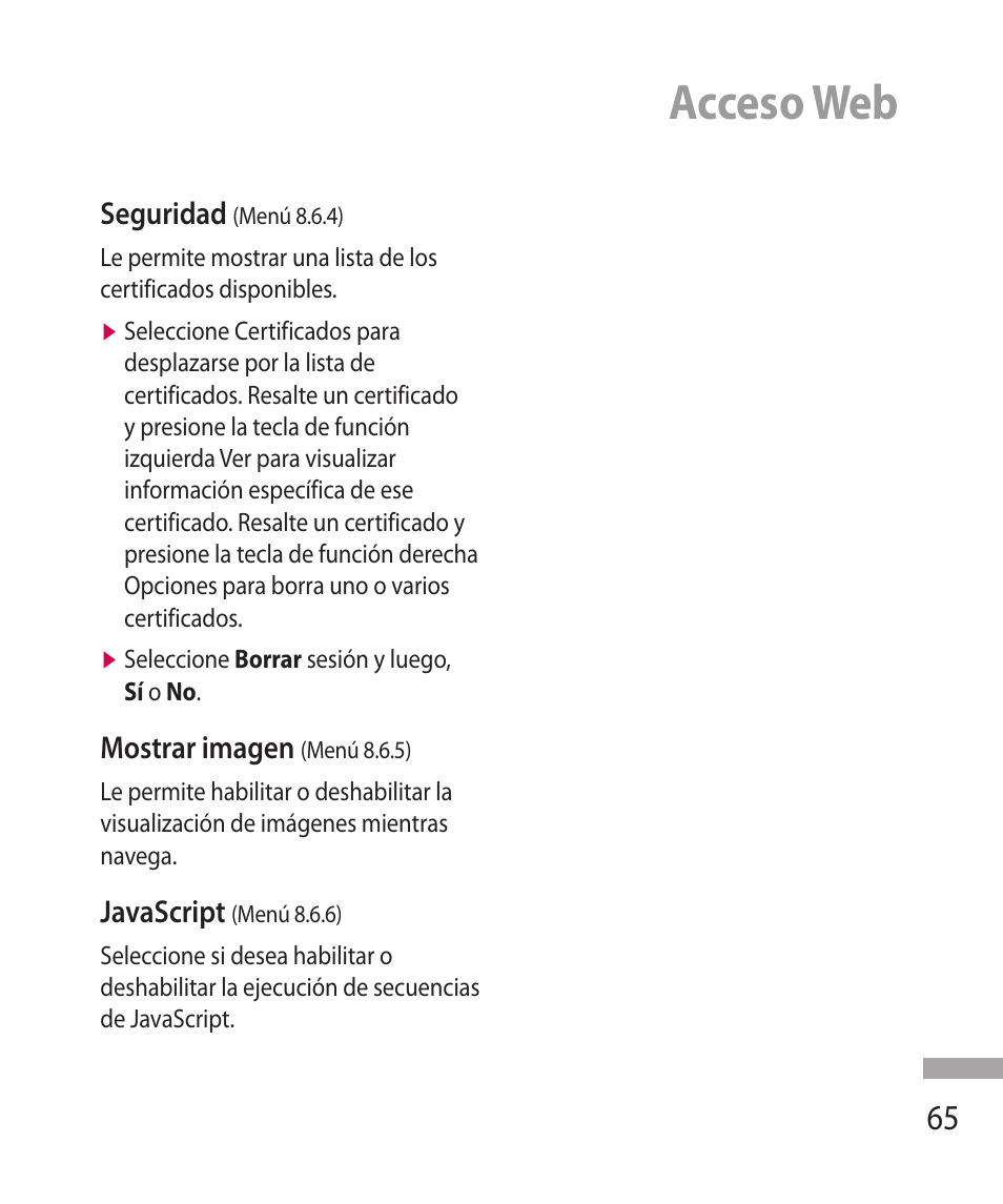 Acceso web | LG 600G User Manual | Page 161 / 204