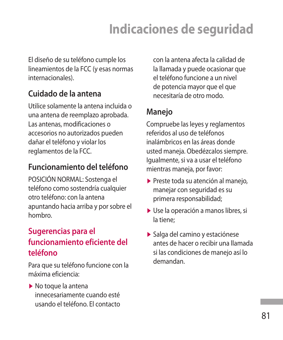 Indicaciones de seguridad | LG 600G User Manual | Page 177 / 204