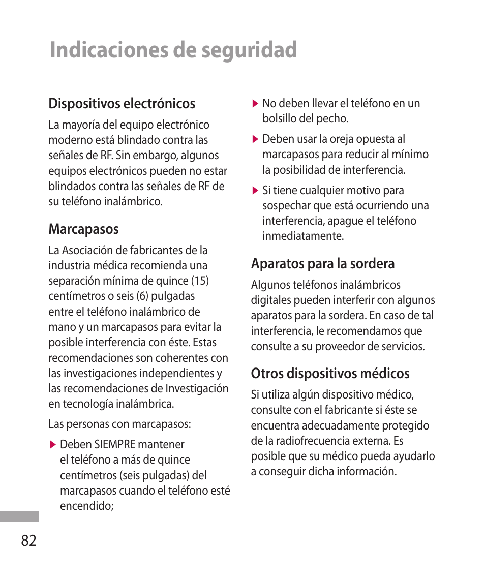 Indicaciones de seguridad | LG 600G User Manual | Page 178 / 204