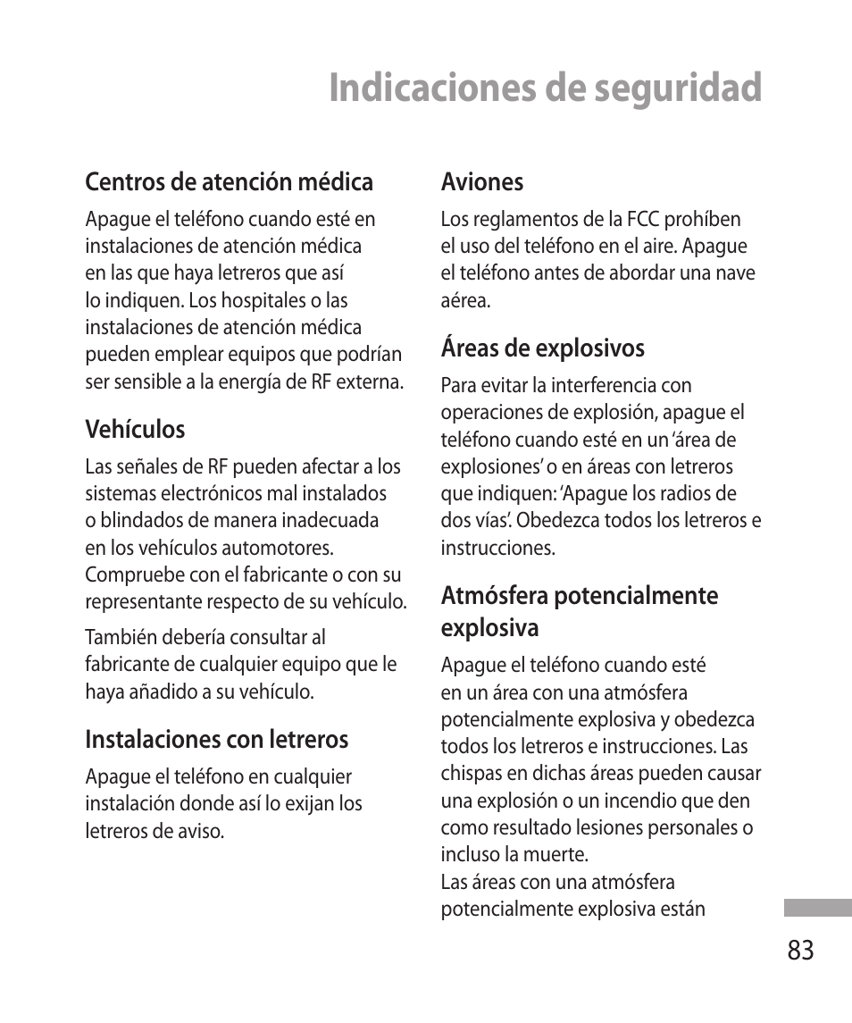 Indicaciones de seguridad | LG 600G User Manual | Page 179 / 204