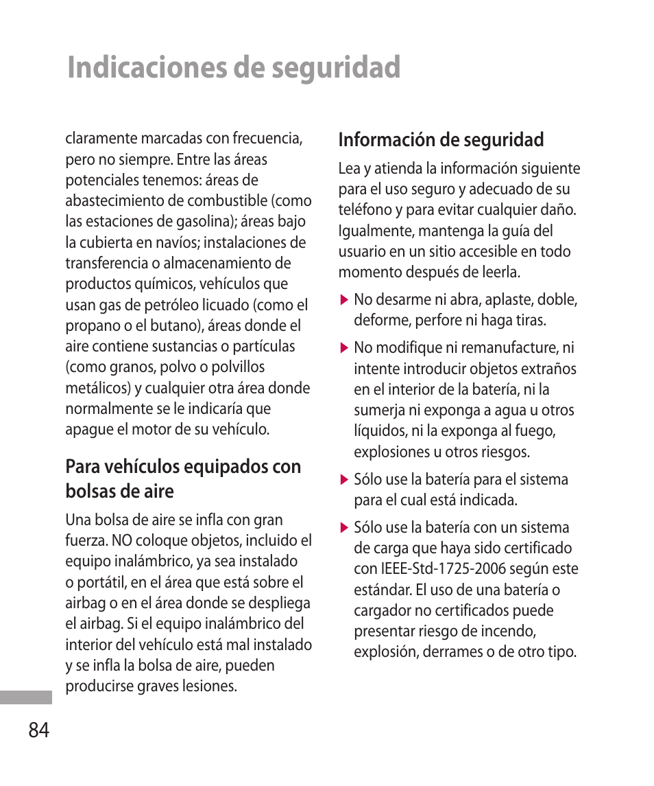 Indicaciones de seguridad | LG 600G User Manual | Page 180 / 204